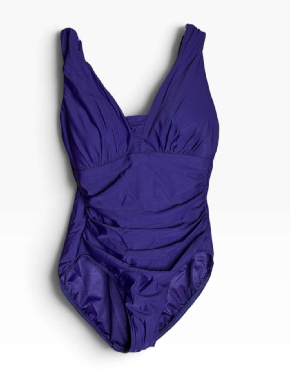 Lands End Womens 12P Purple Ruched One Piece Swimsuit V Neck Petite